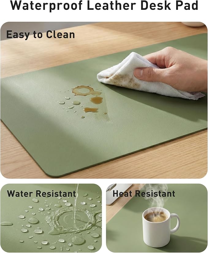 Aothia Faux Leather Desk Mat - Large Mouse Pad, Non-Slip PU Leather Blotter, Waterproof Writing Surface for Office and Home (Olive Green, 42" x 17")