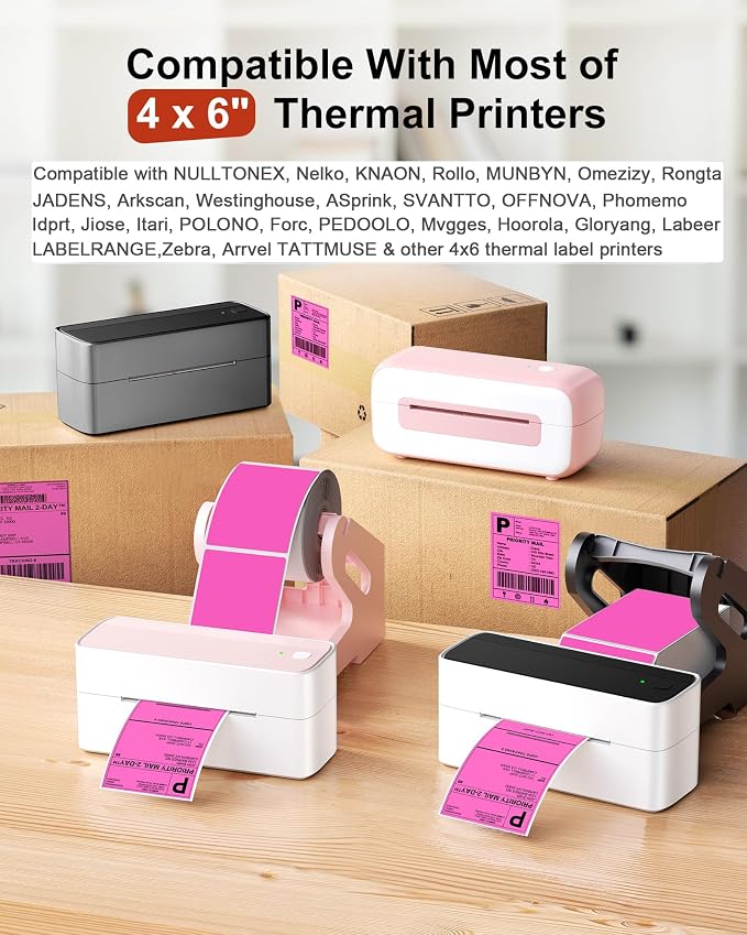 Phomemo 4x6 Thermal Shipping Labels Fan-Fold 500 PCS Adhesive Address Paper | Compatible with JADENS/NULLTONEX/Nelko/KNAON/Rollo/MUNBYN/Omezizy/Rongta and Other 4x6 Label Printers, Mailing Address Labels