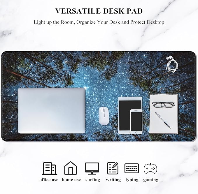 Auhoahsil Large Gaming Mouse Pad, Nature Theme XXL 35.4 x 15.7 in Desk Pad Stitched Non-Slip Rubber Long Computer Mousepad Thin Extended Full Size Desk Mat for Desktop Laptop Wireless Mice, Night Sky