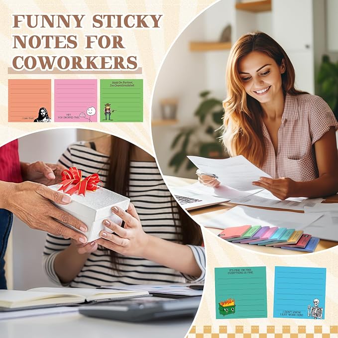 9 Pads Funny Sticky Notes, 3x3 Inch Cute Stick Notepads | Adhesive Memo Notes Pad, Coworker Gifts, Office Supplies Decor, Desk Accessories for Students, Teacher, Meeting