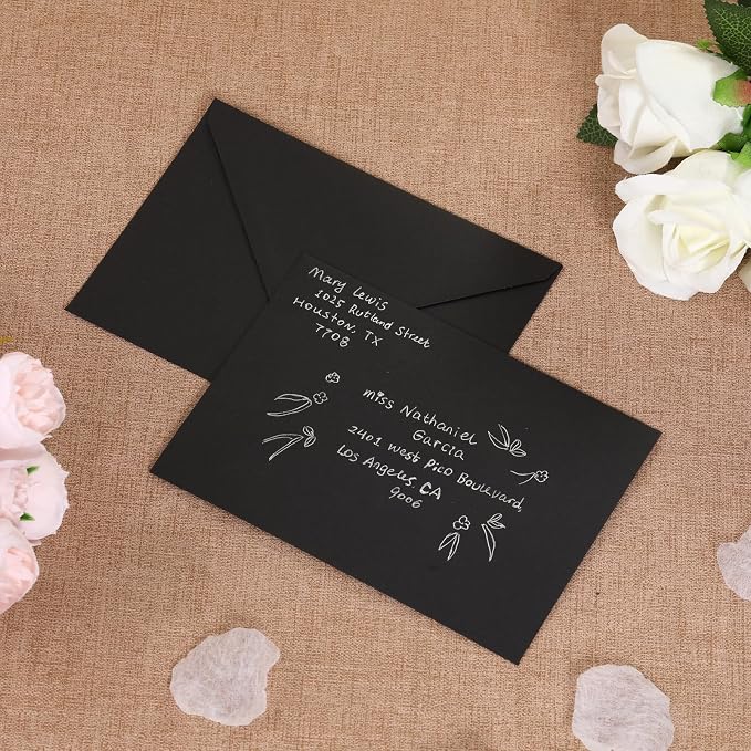 200 Pack 4x6 Envelopes Black - Contour Flap A4 Envelope,Premium 120gsm Thick Paper Invitation Envelopes for Back to School,Wedding RSVP Cards,Photos,Postcards,Greeting Cards,Mailing