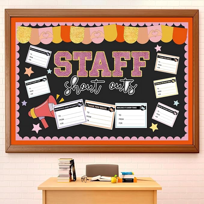 Mooliwe Staff Shout Out Bulletin Board Kit, Employee Recognition Decor Set with 20 Appreciation Cutouts for Employee of Month Office School Classroom Wall Door Decor Supplies