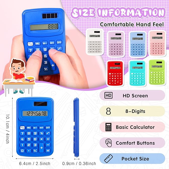 LEIFIDE 24 Pack Pocket Calculator Small Bulk Basic 4 Function Calculator 8 Digit Display Battery Powered for Desktop Home Office School Student Kids (Multicolor)