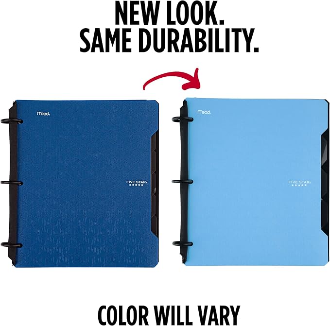 Five Star Flex Refillable Notebook + Study App, College Ruled Paper and 1 Inch TechLock Ring Binder with Pockets, Tabs and Dividers, 200 Sheet Capacity, Pacific Blue (293280AD2)