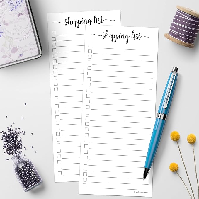 321Done Magnetic Shopping List Notepad 2-Pack - 3.7 x 8.5 (1/3 Sheet Slim Size) Made in USA - College Ruled - Minimalist Handheld Grocery List, Store, Market - Pad for Planning, Organizing, Meal Prep | Made in USA - Slim Shopping List Pads for the Frid...
