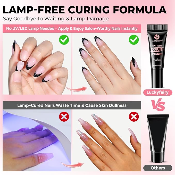 Luckyfairy Super Strong Nail Glue 5PcsX2g for Press On Nails | Quick Drying, Semi Solid Nail Glue Gel For Acrylic Fake Nails Tips, Mini Tubes, Mess-Free, No Lamp Needed, Beginners-Friendly