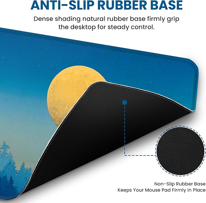 Aesthetic Desk Mat, Cute Moon Birch Desk Pad Protector for Work & Decor, 35.4" x 15.7", Pretty Non-Slip Extended Mouse Pad for Office or Home