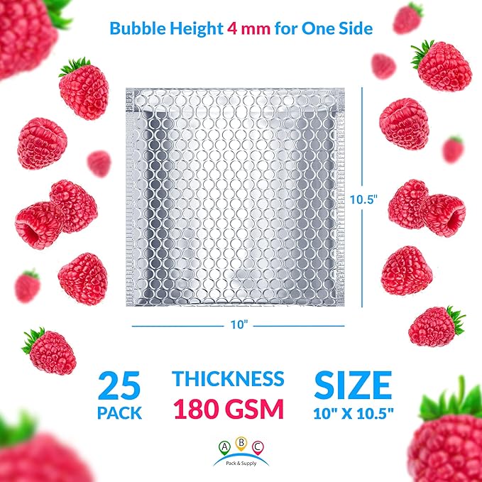 ABC PACK & SUPPLY Thermal Bubble Mailer, 10 x 10.5 Inch Metallic Foil Insulated Envelopes, 25 Pack Self Seal Waterproof Shipping Mailers