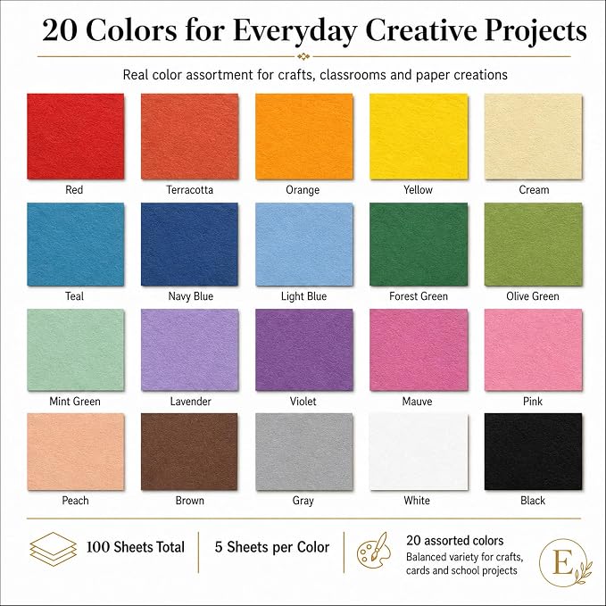 Colored Cardstock 8.5 x 11, 20 Assorted Construction Paper, 60 lb | Cardstock Printer Paper 8.5 x 11, 100 Sheets of Assorted Card Stock for Classroom, Greeting Cards, Scrapbooking and Crafts.