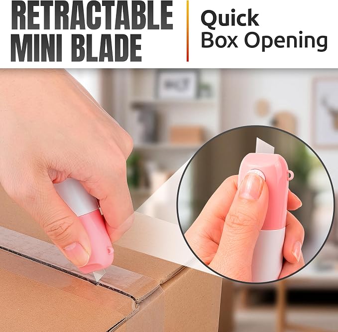2 Pcs Water-Based Thermal Paper Eraser Pen with Mini Box Cutter Blue & Pink - Thermal Label Eraser, Liquid Redacting Marker for Covering Thermal Print on Receipts, Shipping Labels & Bills for Labels
