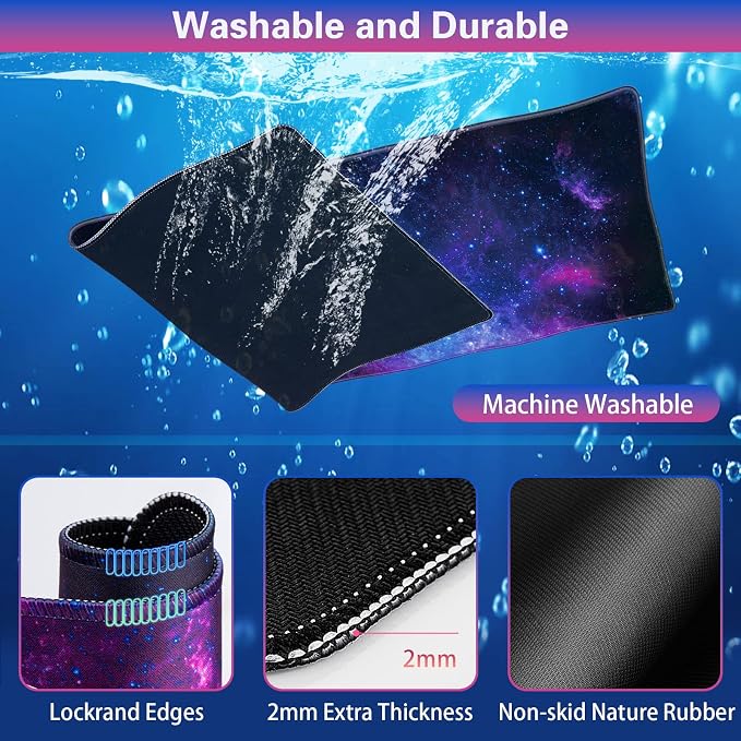 Canjoy Desk Mat with Wrist Rest, Keyboard and Mouse Pad Wrist Support Pad ﻿ | 4-in-1 Big Large Mouse Pad(35.4×15.7in) + Keyboard Wrist Rest + Coaster, Galaxy Keyboard Mat Computer Desk Pad Memory Foam