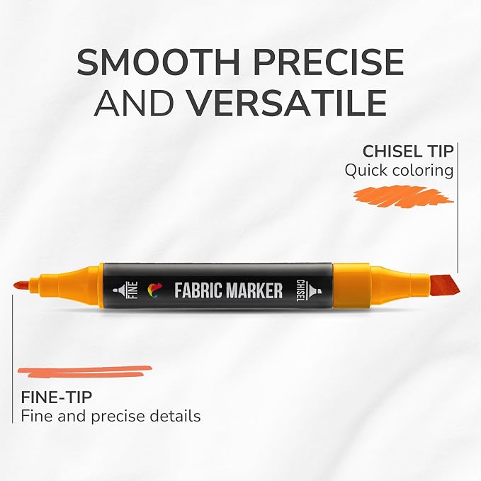 Zenacolor 20 Fabric Markers with Dual Tips - Vibrant Colors Fabric Markers Permanent for Clothes - Fine and Chisel Point Fabric Paint