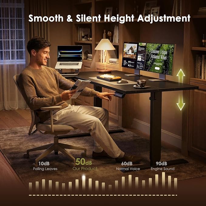 OffiGo Electric L Shaped Standing Desk, 55 Inches Height Adjustable Table, Reversiable Corner Stand Up Desk, Lifting Computer Table for Home Office, Computer Workstation, Carbon Fiber Black