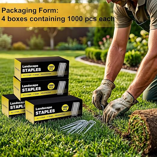 HongWay 4000 Pack 6 Inch Landscape Staples Bulk, Galvanized Garden Stakes 11 Gauge U-Shaped Pins Tent Stakes Yard Ground Staples for Landscaping Fabric, Lawn, Turf, Fence, Plant Cover, Irrigation
