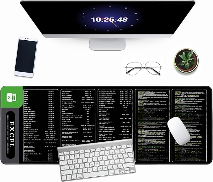 Excel Cheat Sheet Desk Pad, 31.5"x11.8", Waterproof Extra Large Excel Shortcut Mat with Stitched Edges, Anti-Slip Excel Mouse Pad for Office Desk, MS Excel/Word Shortcuts (Green Shortcut B)