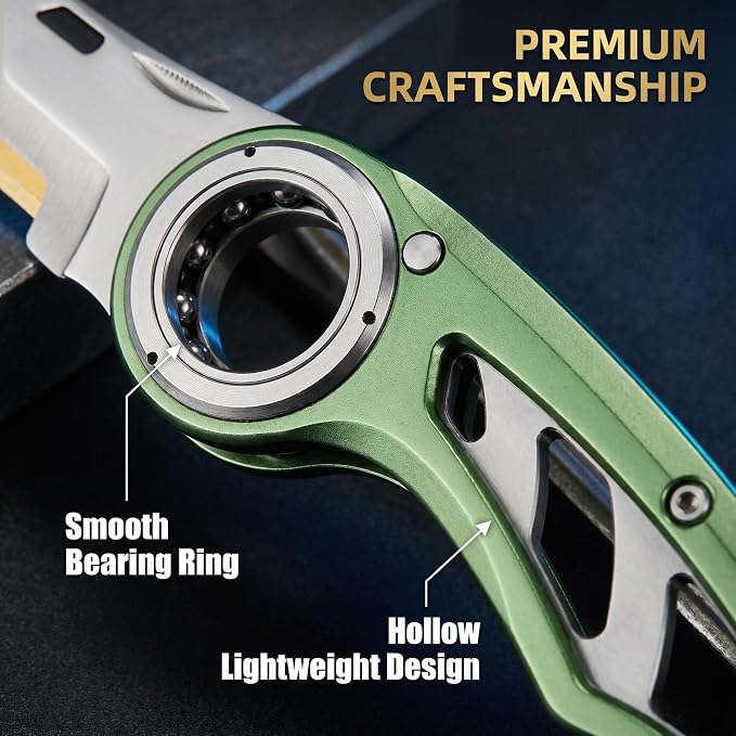 2 Pack Heavy Duty Box Cutter Pocket Folding Utility Knife with Safety Finger Loop & 10 Long-Lasting Gold Titanium Blades for Breaking Down Cardboard, for Home, Office, Warehouse (Green)