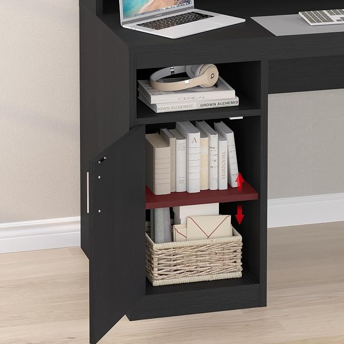65" Black Computer Desk with 3 Drawers & Printer Shelf for Home Office | Computer Desk with Printer Shelf & File Drawer, Executive Desk Writing Study Table with Monitor Stand, Black