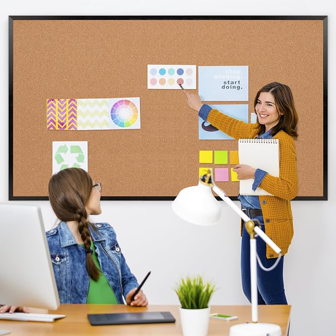 Extra Large Cork Bulletin Board 96" X 48", Black Wood Framed 8'x4' Corkboard for Wall, Wall Mounted Notice Pin Board with 18 Push Pins for School, Home & Office