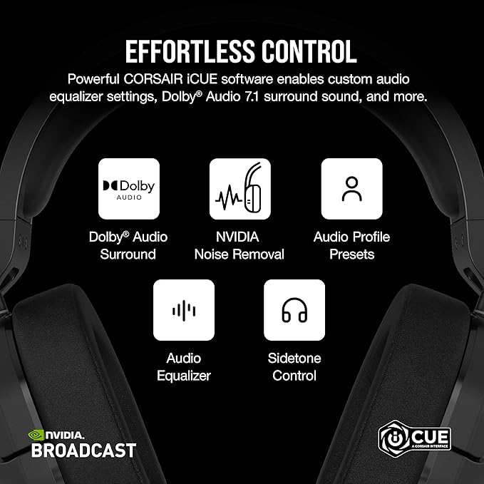 Corsair HS55 Wireless Multiplatform Lightweight Gaming Headset with Bluetooth - Dolby 7.1 Surround Sound - iCUE Compatible - PC, PS5, PS4, Nintendo Switch, Mobile - Black
