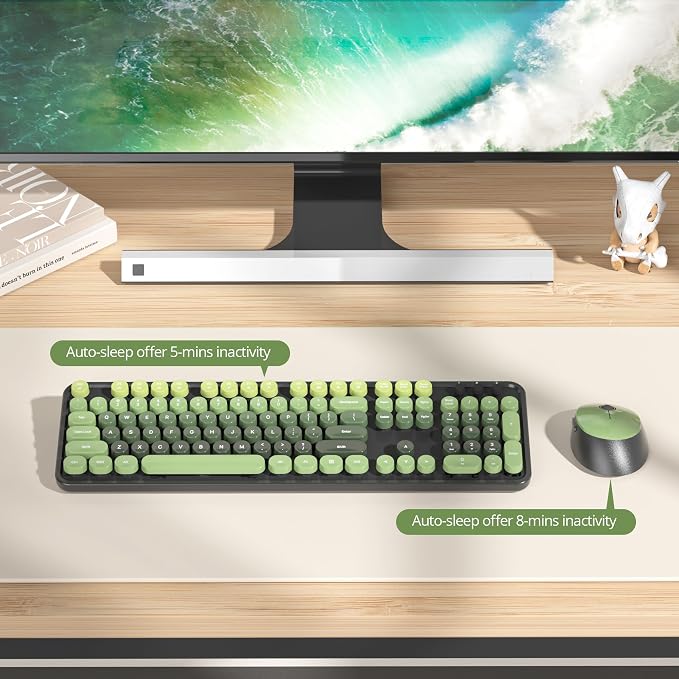 Wireless Keyboard and Mouse Set, Retro Typewriter Dark Green | 1600DPI Full Size With Number Pad & Mouse,Compatible With All Windows,Ideal For Computer, PC, Notebook, Laptop