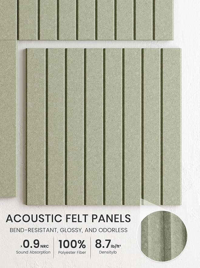 Bumusty 48"x 36" Large Felt Bulletin Board Tiles, Sage | 12-Pack Cork Board Alternative, Wall Decor, 30 Pushpins, 60 Adhesive Tabs, Vision Board, Office, Classroom, Home, Dorm
