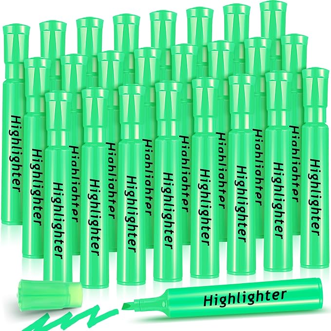 Qilery 24 Pack Tank Style Highlighters Christmas Chisel Tip Highlighters Bulk Colored Markers for Xmas Gifts Adult Coloring, Home Office Supplies(Green)