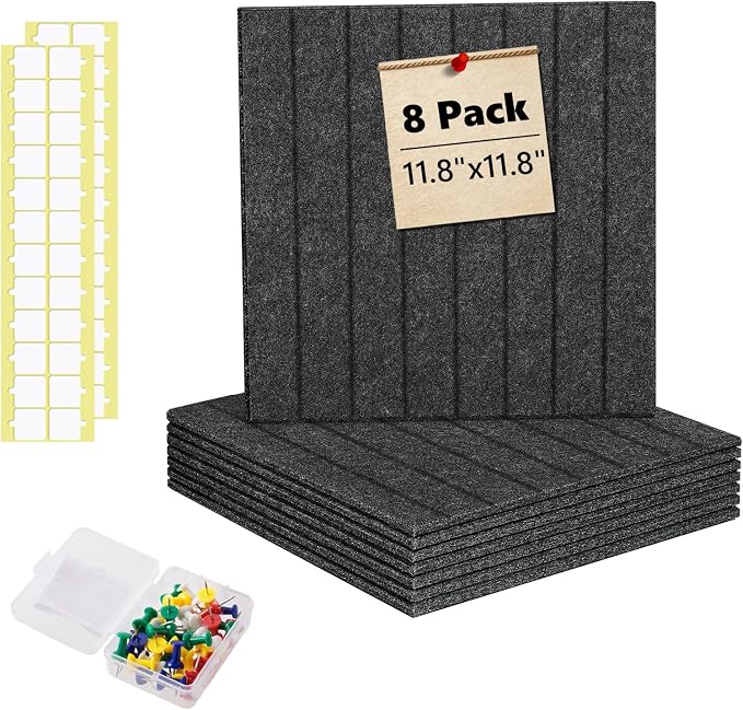 Bulletin Board 47" X 24" Cork Boards for Wall Alternative 8 Pack Grey Fine-Stripe Felt Bulletin Board 48 Safe Adhesive 35 Push Pins for Office School Home Room Decor