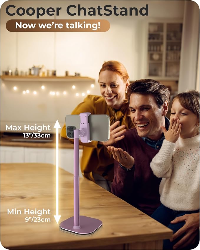 COOPER ChatStand Sturdy Cell Phone Holder, iPhone Stand for Desk, Recording | 9-13" Adjustable, Weighted Metal Base, Tabletop Tripod, for Filming, Video Calls, FaceTime; fits all iPhone, Samsung, Android