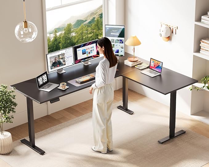 Casaottima 71 Inch L Shaped Electric Standing Desk, Home Office, Black | Reversible Corner Desk with Height Adjustment, Ergonomic Sit Stand Table for Home Office, Computer Workstation
