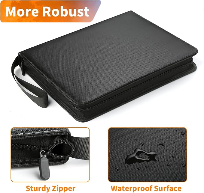 GERMUN Fireproof 3 Ring 9 Pocket Zipper Card Binder, 720 Double Sided Standard PU Trading Card Album Folder for TCG & Sports Cards, Not Fit Top Loaders (Black)