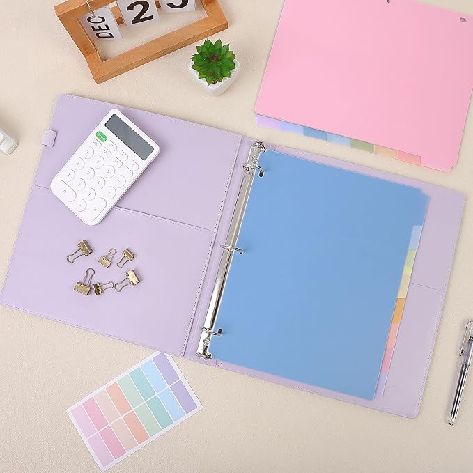 SKYDUE 8-Tab Write&Erase Plastic Dividers for 3 Ring Binder, 2sets | Binder Dividers for Letter Size,with Sticker Labels,Divider Organizers for Student, Teacher, Pastels School Supplies