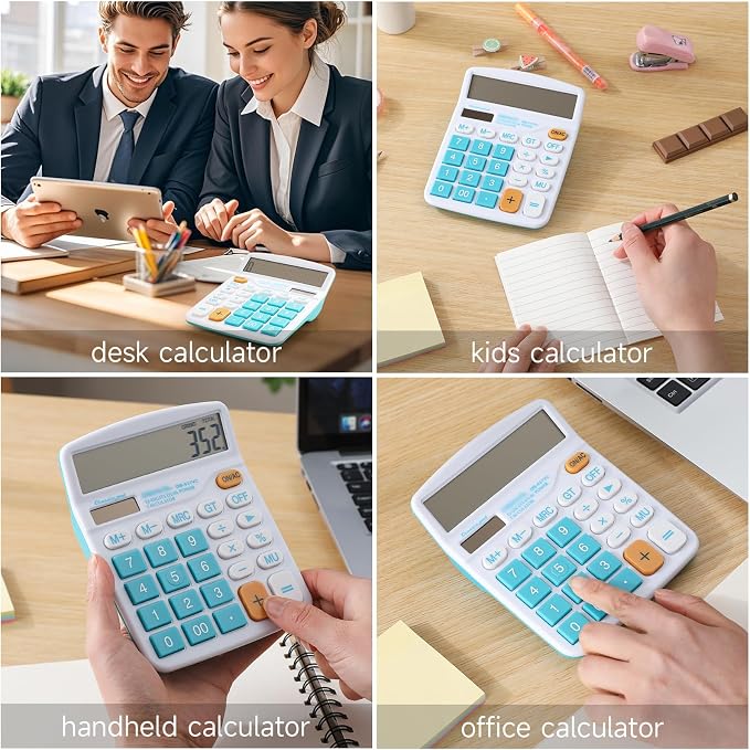 Desktop Calculator Solar Battery Dual Power 12 Digit Large LCD | Display Financial Dedicated Large Standard Function Desktop Business Calculator for Office/Home/School KA08 Red