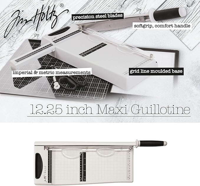 Tim Holtz Paper Cutter Tool - Maxi Guillotine Paper Trimmer for Scrapbooking, Vinyl, and Craft Paper - 12.25 Inch Cutting Length with Extendable Ruler and Grid Lines