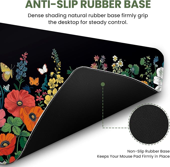 Aesthetic Desk Mat, Cute Botanical Floral Desk Pad Protector for Work & Decor, 31.5" x 11.8", Pretty Non-Slip Extended Mouse Pad for Office or Home
