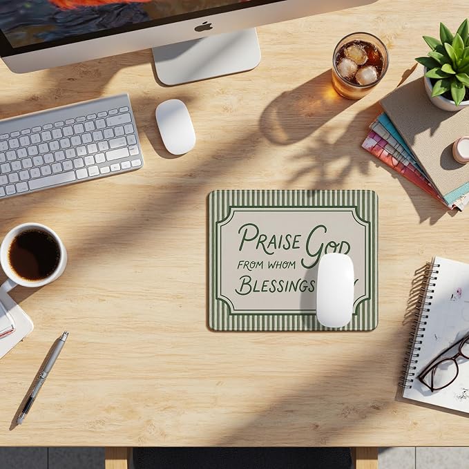 Christian Mouse Pad, Sage Green Striped Praise God from Whom All Blessings Flow Bible Verse Mouse Pads Mousepad for Home Office Dorm Computers Laptop Supplies Desk Accessories, 9.5x7.9 Inch