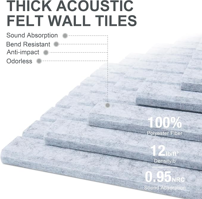 0.47" Thick Felt Pin Board 48"x36" Large Cork Board Alternative 12 Pack 11.81"x11.81"Felt Bulletin Board Wall Tiles Notice Board with 60 Pushpins for Home Office School(Fine-Silver Grey)