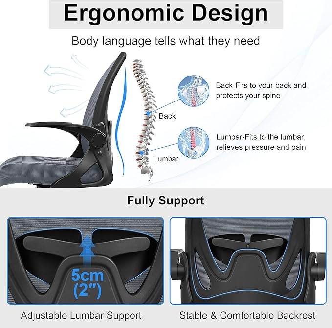 Drafting Chair Tall Office Chair with Flip-up Armrests Executive Ergonomic Computer Standing Desk Chair with Lumbar Support and Adjustable Footrest Ring（Dark Gray）