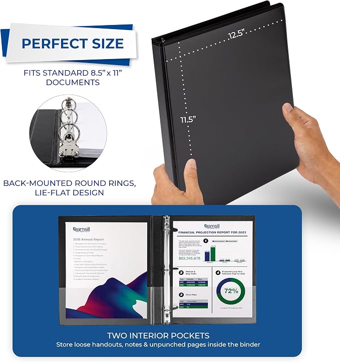 Samsill Economy 0.5 Inch 3 Ring Binder Bulk Pallet, Round Ring Binder, Customizable Clear View Cover, Black, Pallet of 768 Binders in 32 Cartons