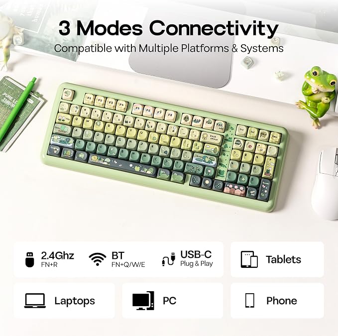 KiiBoom Phantom98 Lite 96% Wireless Mechanical Gaming Keyboard, VIA Programmable, Creamy Keyboard with Gasket, 8000mAh Battery, Hot Swap, RGB Backlits, NKRO for Win/Mac (Green, Mochi Switch)