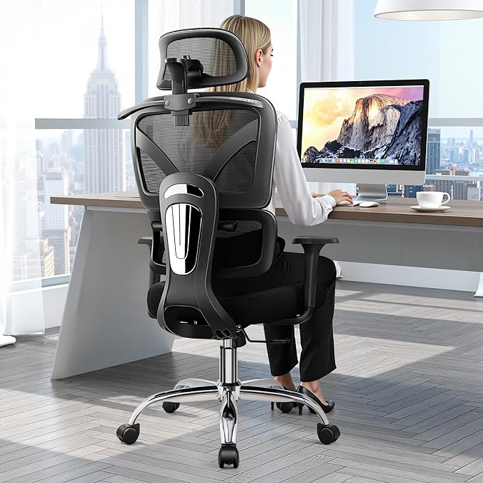 Ergonomic Office Chair, High Back Mesh Desk Chairs Comfy with Adjustable Lumbar Support, Home Computer Gaming Chair with 3D Headrest for Long Hours, 6 Pack
