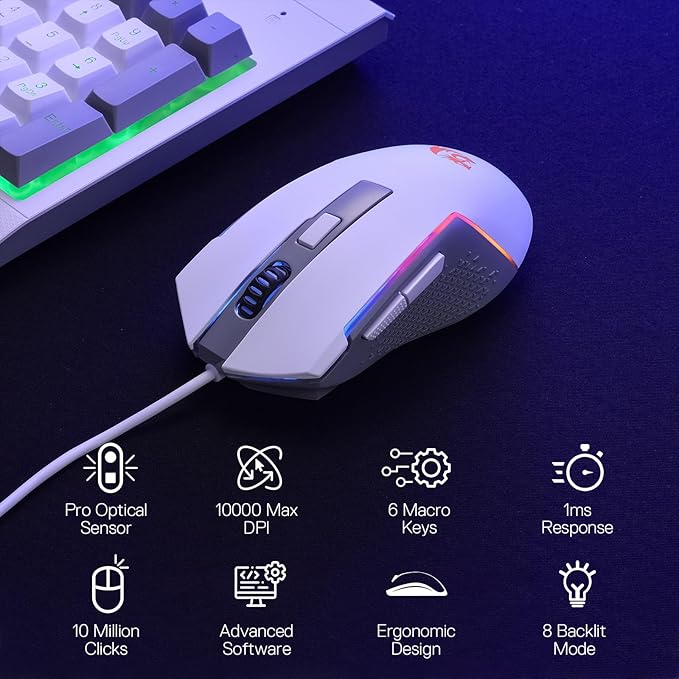 Redragon S151 Gaming Keyboard & Mouse Combo, 104 Keys K525 Wired RGB Membrane Keyboard and 10000 DPI Wired M616 Gaming Mouse Bundle