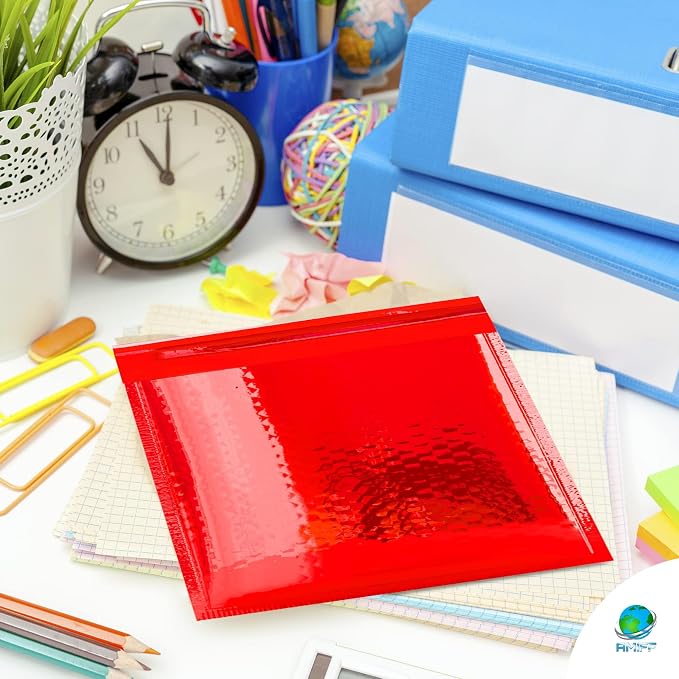 Glamour Metallic Bubble Mailers 6.5 x 9 Inches Red, 200 Pack Padded Envelopes for Shipping, Mailing, Packaging Protection