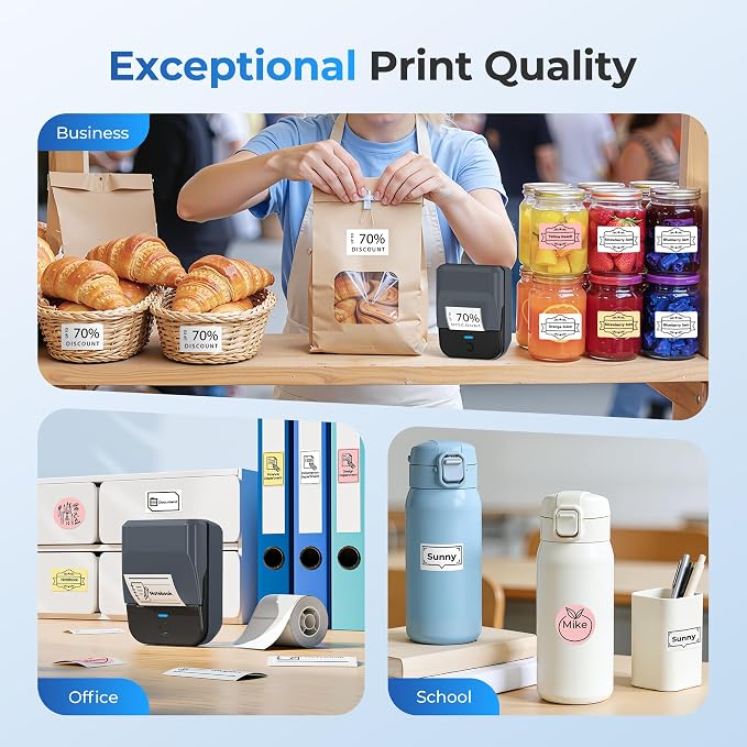 PM240 Label Maker Machine with Tape, Label Printer Blue, Set 1 | 2'' Bluetooth Thermal Sticker Label Maker for Small Business, School Supplies, Classroom, Home Office with Multiple Templates