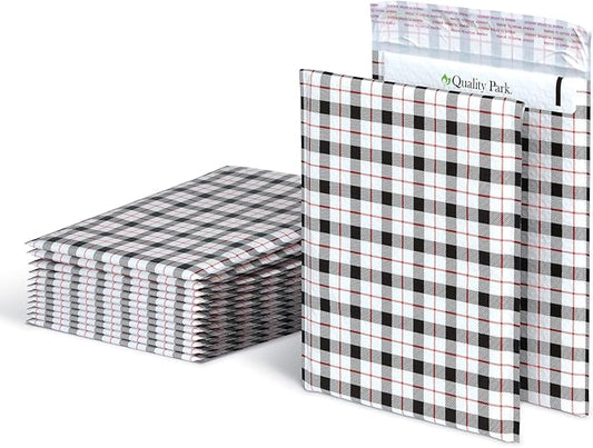 Quality Park Bubble Mailers, 8.25 x 11, Shipping Envelopes, Water Resistant Poly Padded Envelopes, Plaid, 25 Pack (QUA85872)
