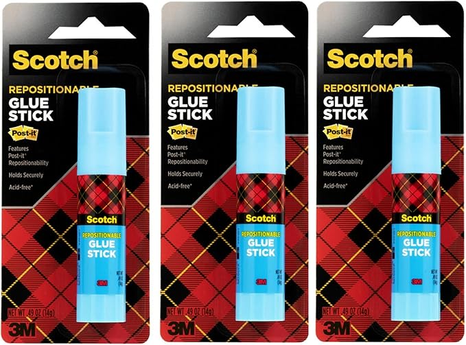 Removable Restickable Glue Stick, .49oz, Repositionable Stick (3-Pack)