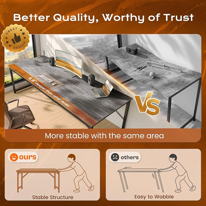 63 X 29.5 Inch Computer Desk with Deeper Desktop, Gaming Office Writing Work Desk for Home Office, Study, Bedroom, Work from Home, Metal Frame, Grey
