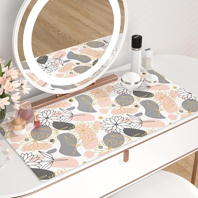 QIYI PU Leather Large Mouse Pad, Waterproof Desk Mat, 31.5" x 15.7", Petals | Extended Size Gaming Mousepad, Faux Leather Desk Pad, Desktop Writing Pads for School Office Home, Line Art Flowers
