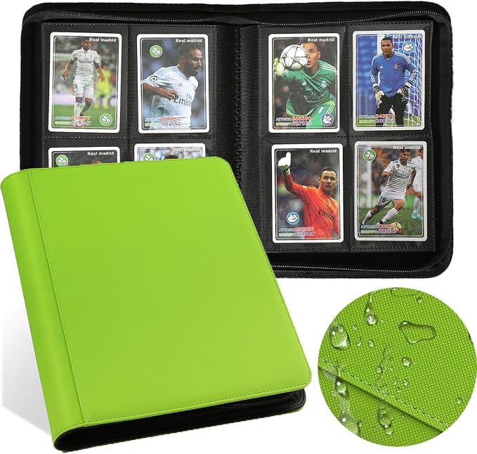 4 Pocket Ringless Side Loading Trading Card Binder, 160 Cards PU Fixed Page Zipper Card Album for TCG Sports Game Cards, Not Fit Top Loaders (Grass Green)