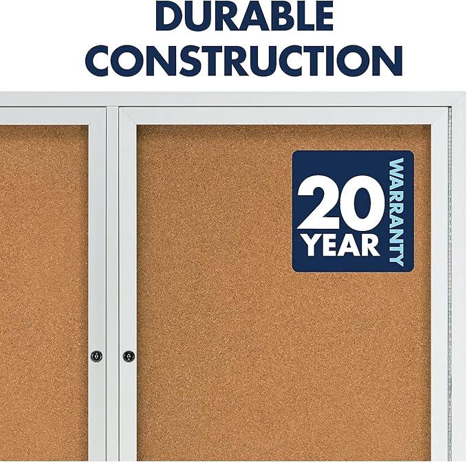 Quartet Bulletin Board, 6' x 4' Enclosed Cork Notice Board, Lockable Swing Doors, Aluminum Frame (2367)