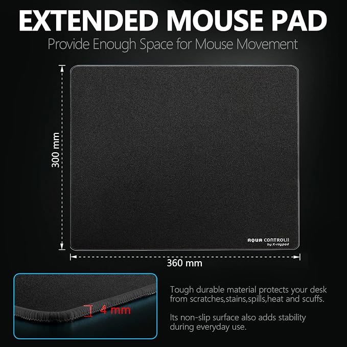 X-Raypad Aqua Control 2 Gaming Mouse Pad, Ultra-High Precision Mouse Pad with Perfect Speed and Control Capability, Consistent X and Y Glide, Designed for Fps Players with Low DPI Requirements
